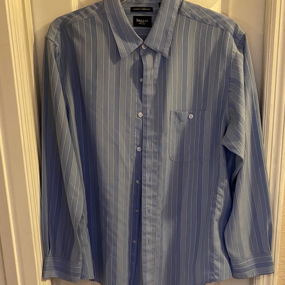 Haggar Blue Shirt Long Sleeve Cotton Mens XL